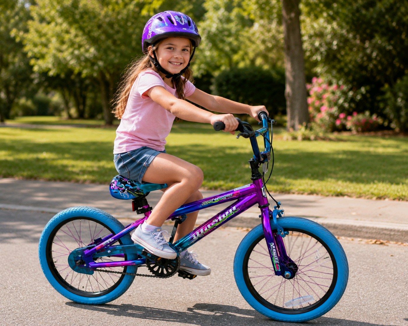 Mongoose Girls 18 BMX Bike  Genesis 18 PurpleBlue Frame, Blue Tires